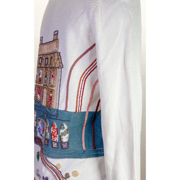 Vintage Beaded Crew Neck Button-Up Floral Long Sleeve Light Weight Cardigan - Picture 6 of 11